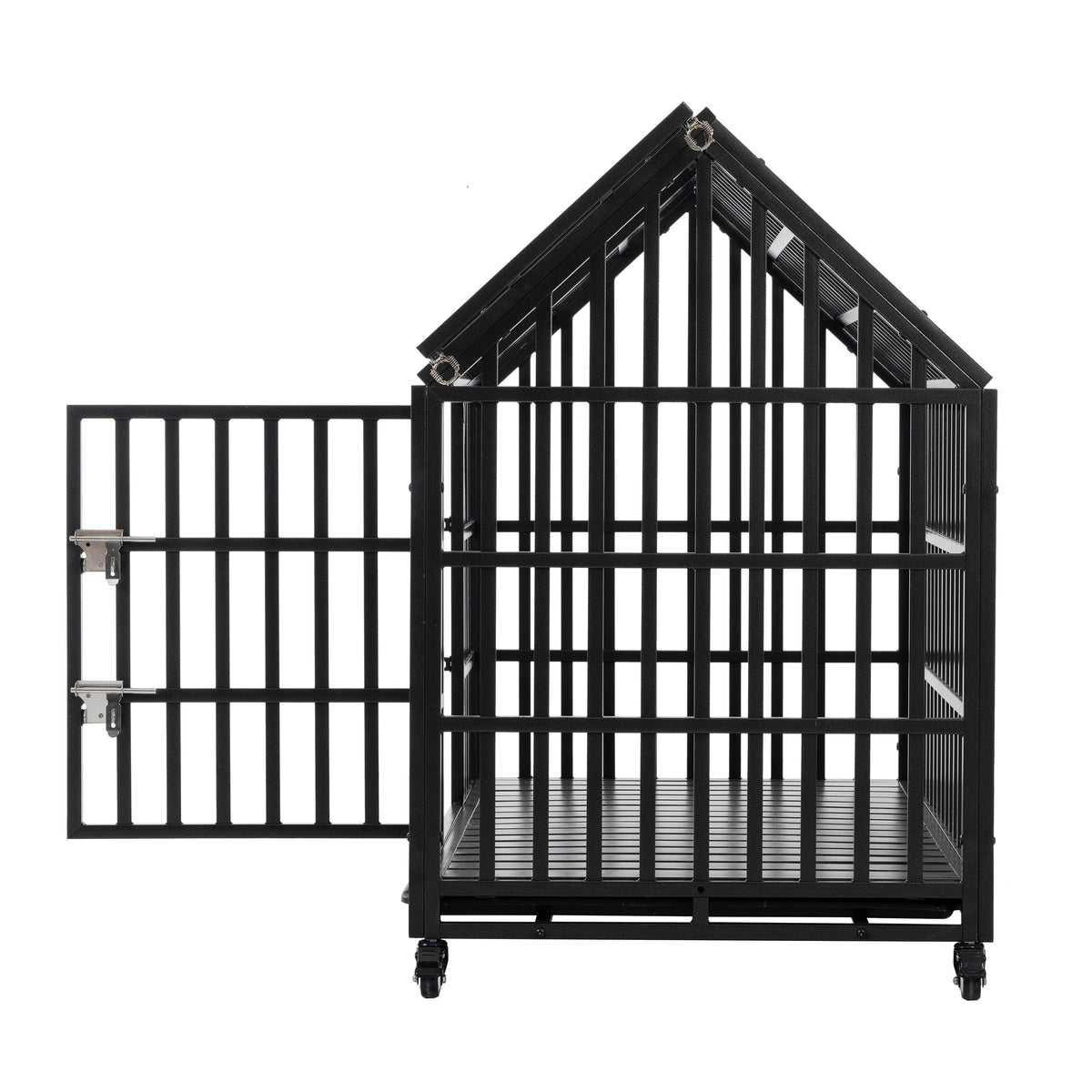 55" Heavy Duty Dog Crate for Large Dogs with Lockable Wheels