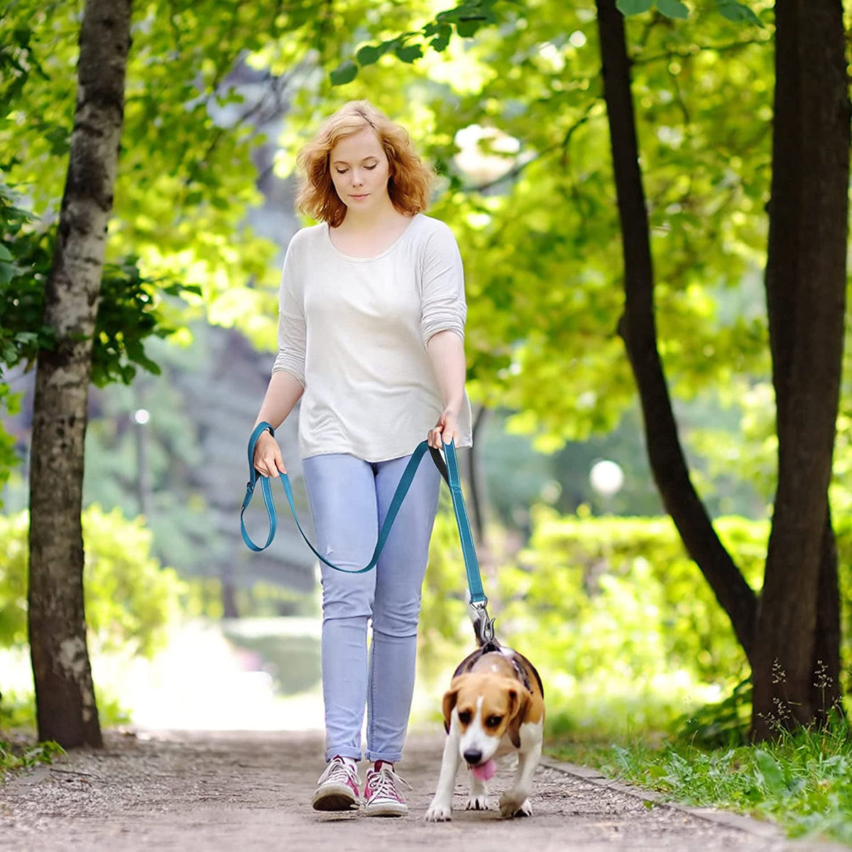 Double-Handle Dog Leash — 5 ft, Padded Grips & Reflective Stitching