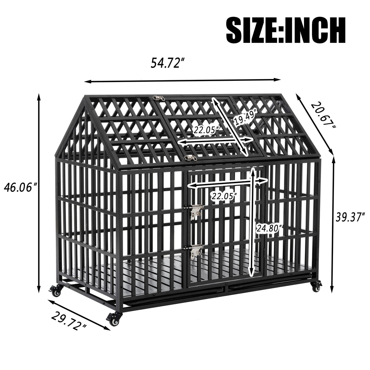 55" Heavy Duty Dog Crate for Large Dogs with Lockable Wheels