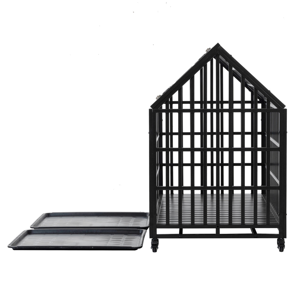 55" Heavy Duty Dog Crate for Large Dogs with Lockable Wheels