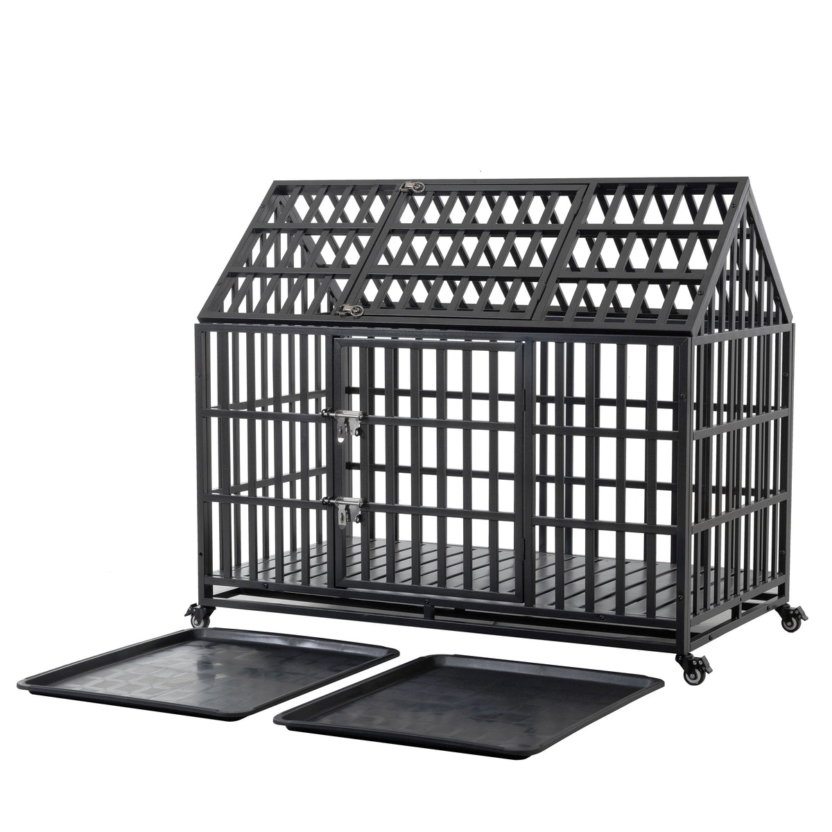 55" Heavy Duty Dog Crate for Large Dogs with Lockable Wheels