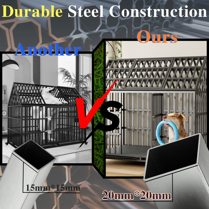 55" Heavy Duty Dog Crate for Large Dogs with Lockable Wheels