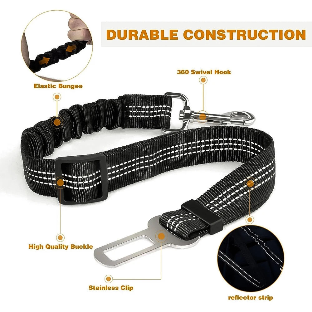 Dog Car Seat Belt — Adjustable Safety Tether with Elastic Buffer