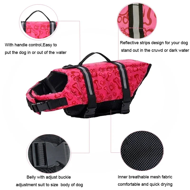Dog Life Jacket — Adjustable Flotation Vest with Reflective Strips (XXS–XXL)