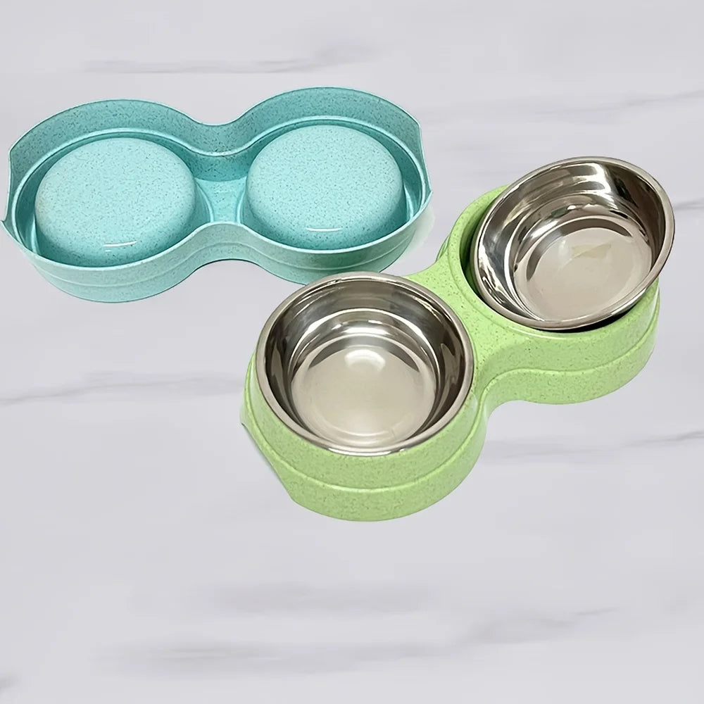 Stainless Steel Double Dog Bowl — Non-Skid Base
