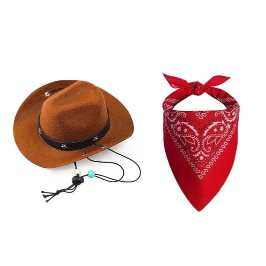 Dog Cowboy Hat with Bandana Costume