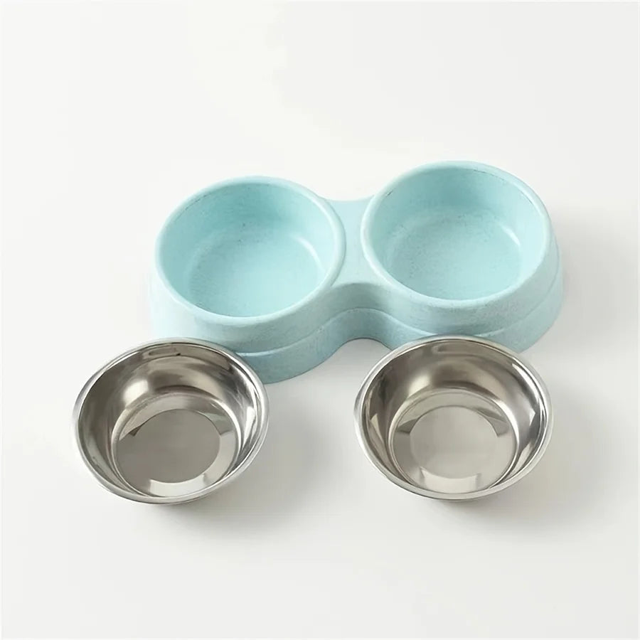 Stainless Steel Double Dog Bowl — Non-Skid Base