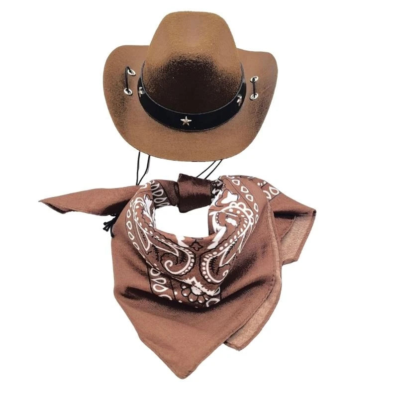 Dog Cowboy Hat with Bandana Costume
