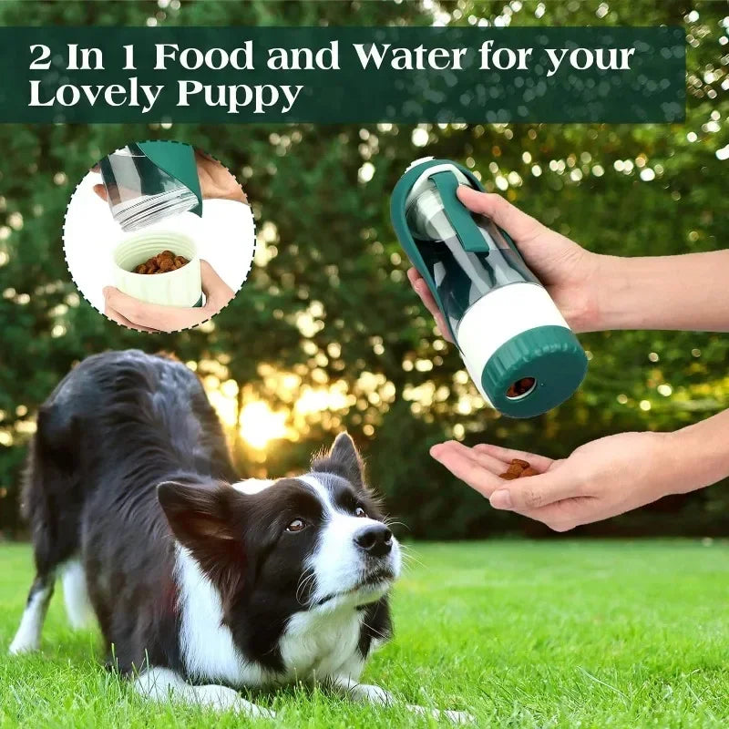 2-in-1 Dog Travel Bottle — Water Dispenser + Food Container