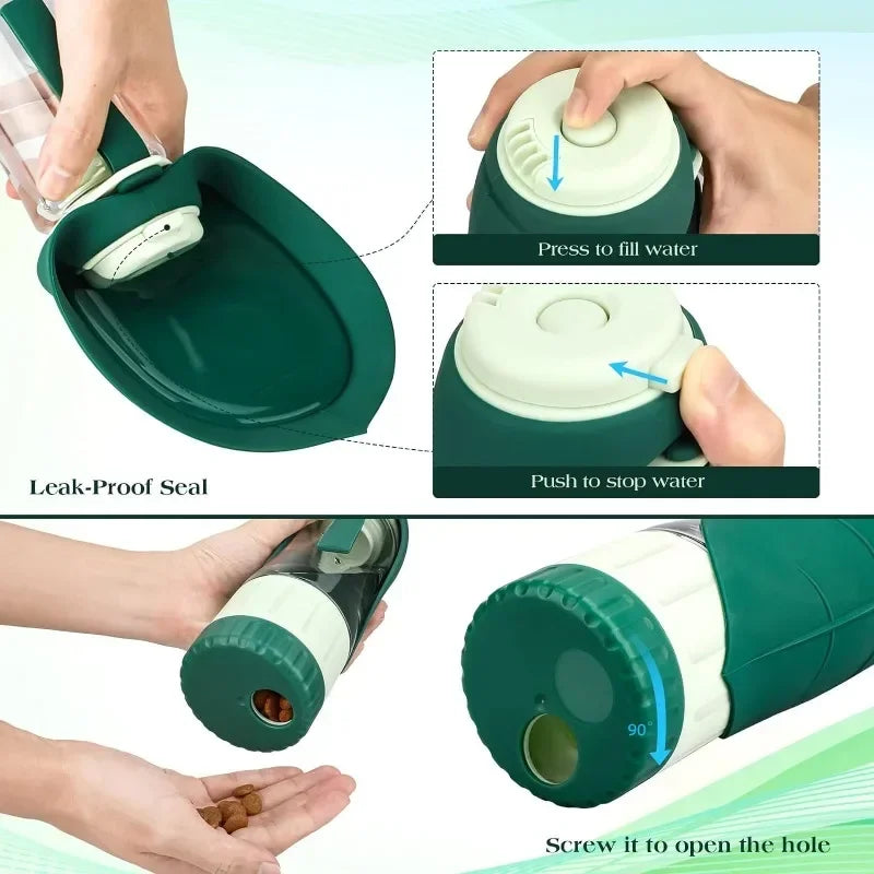 2-in-1 Dog Travel Bottle — Water Dispenser + Food Container