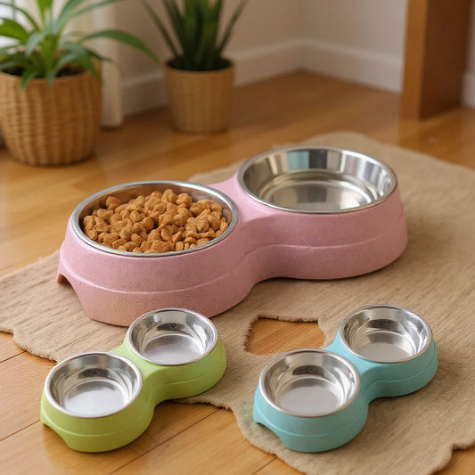 Stainless Steel Double Dog Bowl — Non-Skid Base
