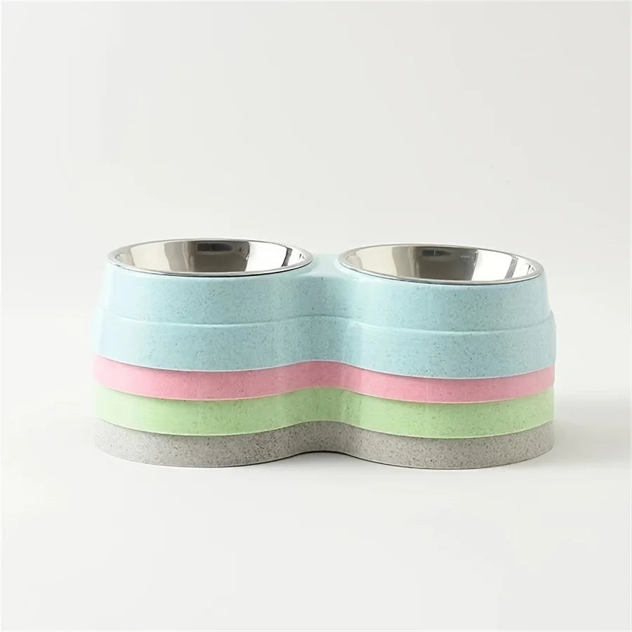 Stainless Steel Double Dog Bowl — Non-Skid Base