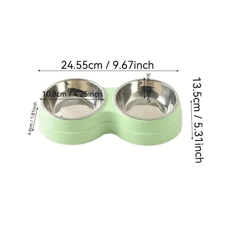Stainless Steel Double Dog Bowl — Non-Skid Base