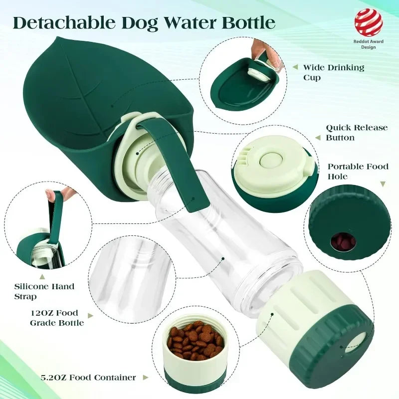 2-in-1 Dog Travel Bottle — Water Dispenser + Food Container