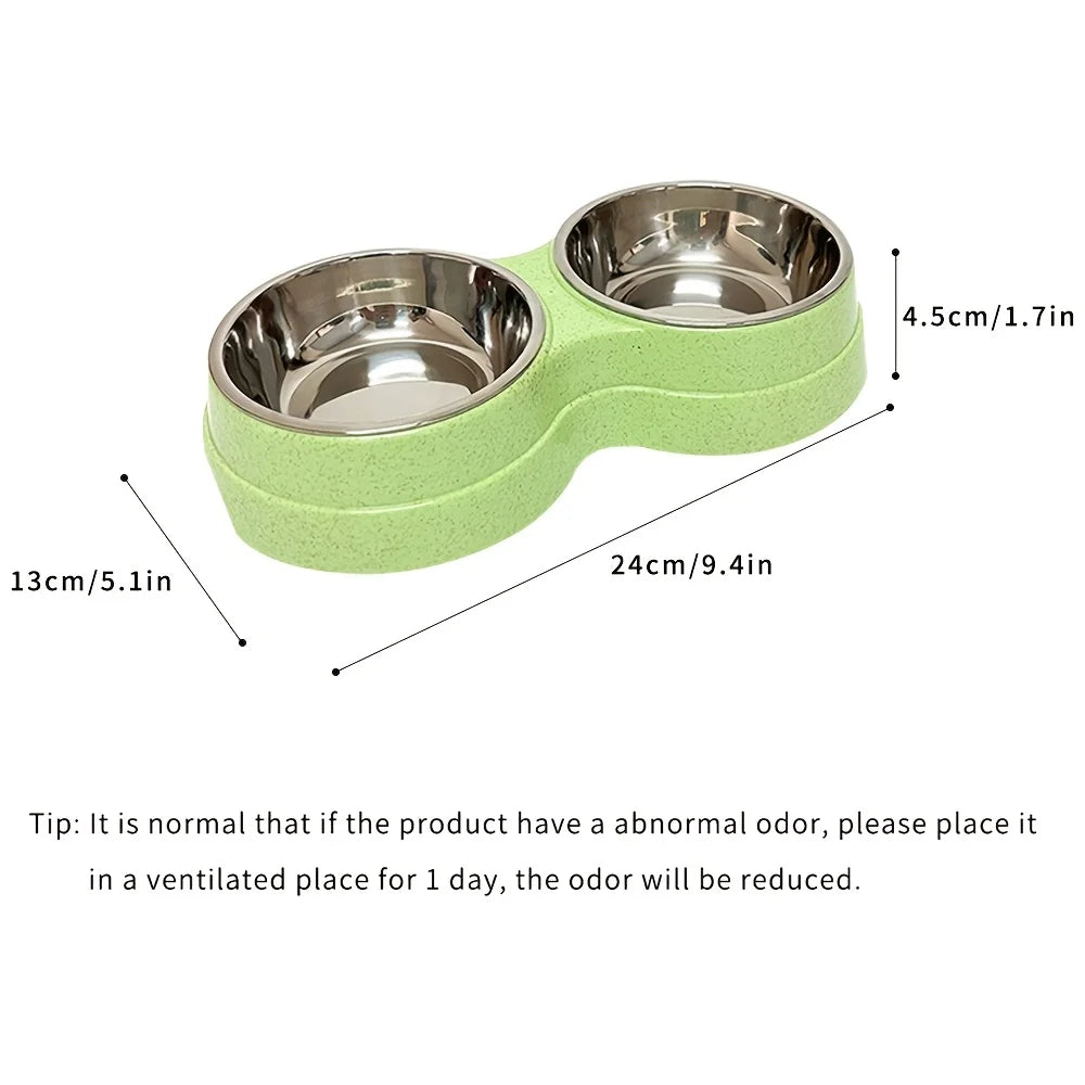 Stainless Steel Double Dog Bowl — Non-Skid Base