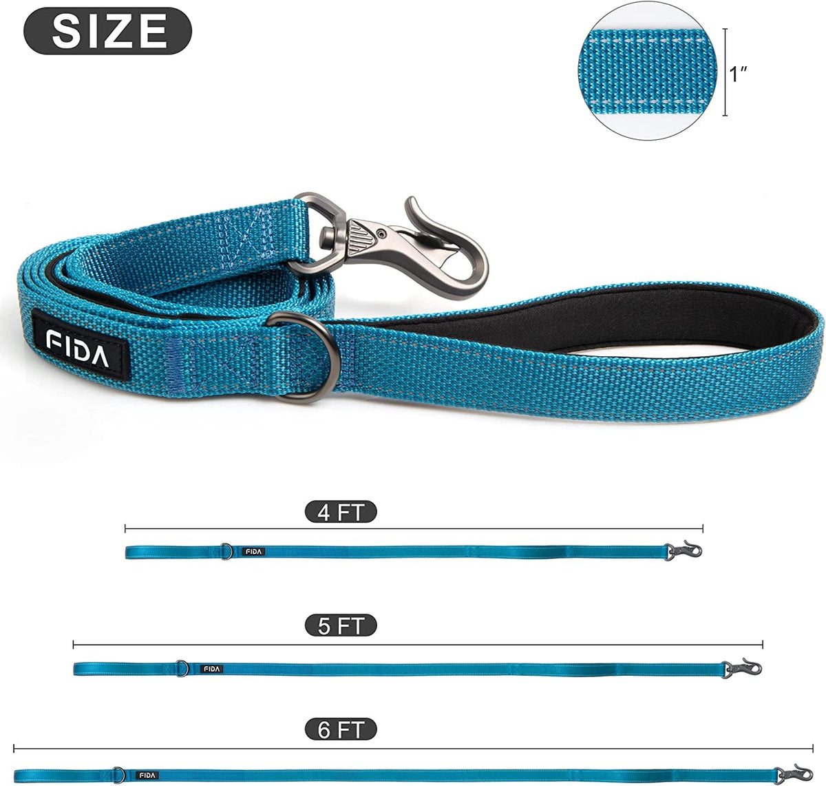 Double-Handle Dog Leash — 5 ft, Padded Grips & Reflective Stitching